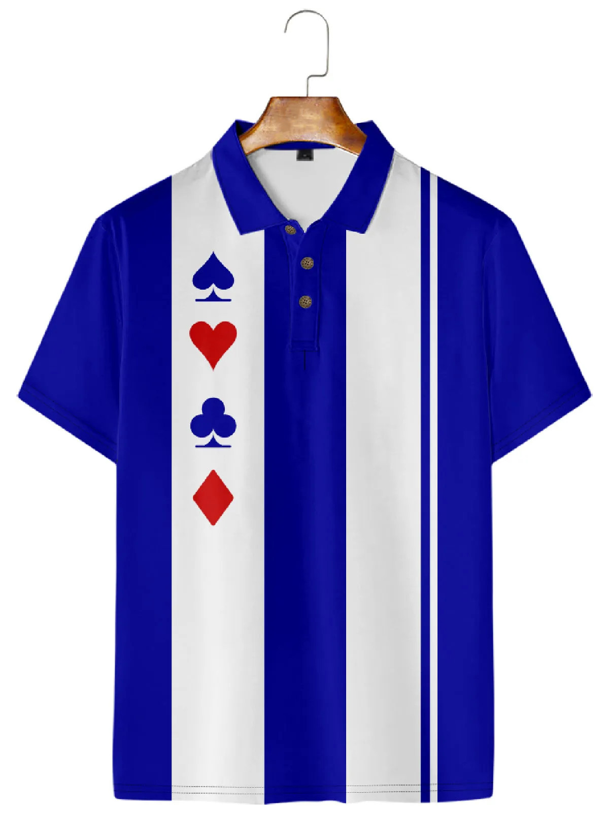 Men's Geometric Casino Print Casual Short Sleeve Hawaiian Bowling Polo Shirt