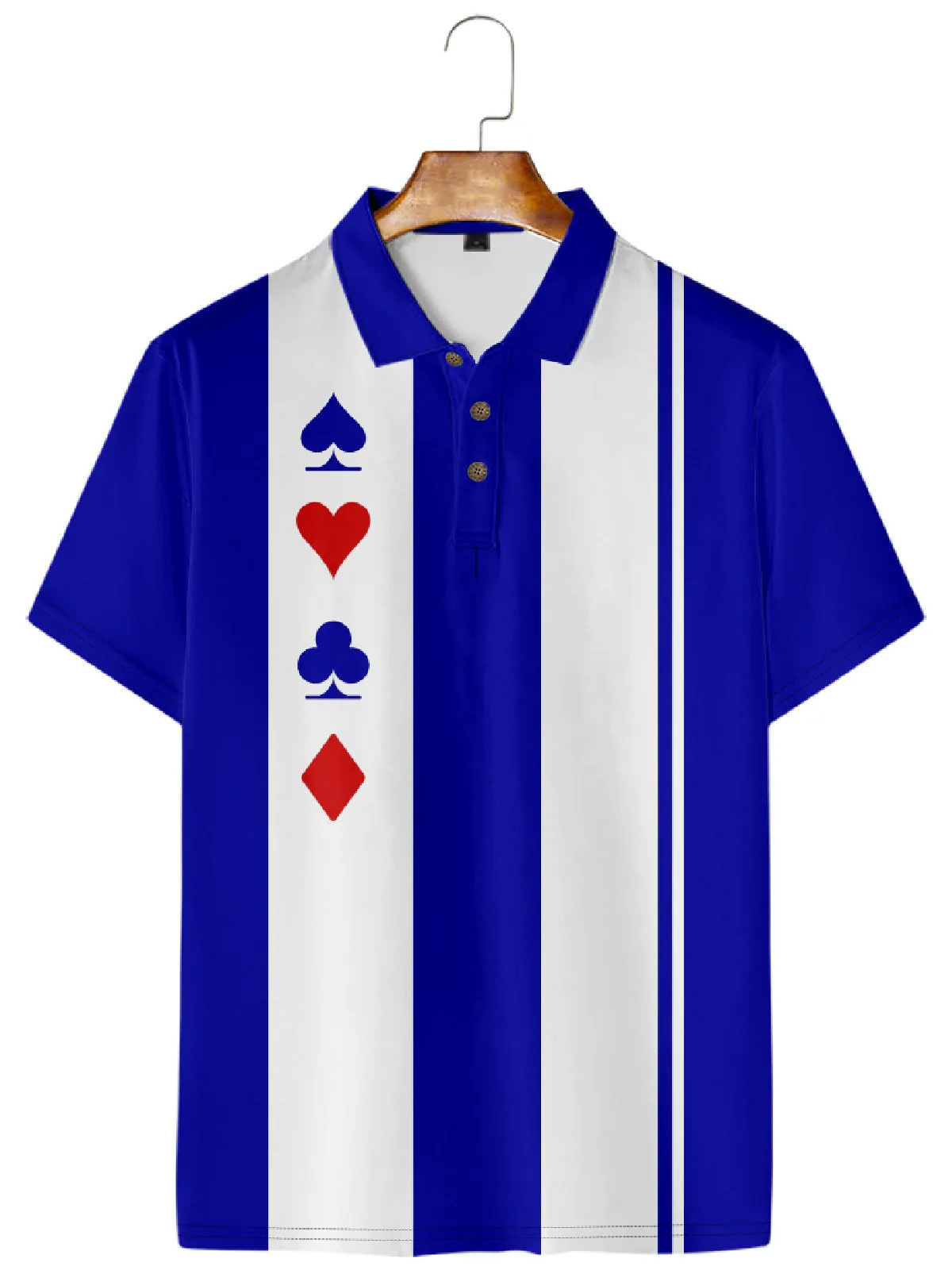 Men's Geometric Casino Print Casual Short Sleeve Hawaiian Bowling Polo Shirt