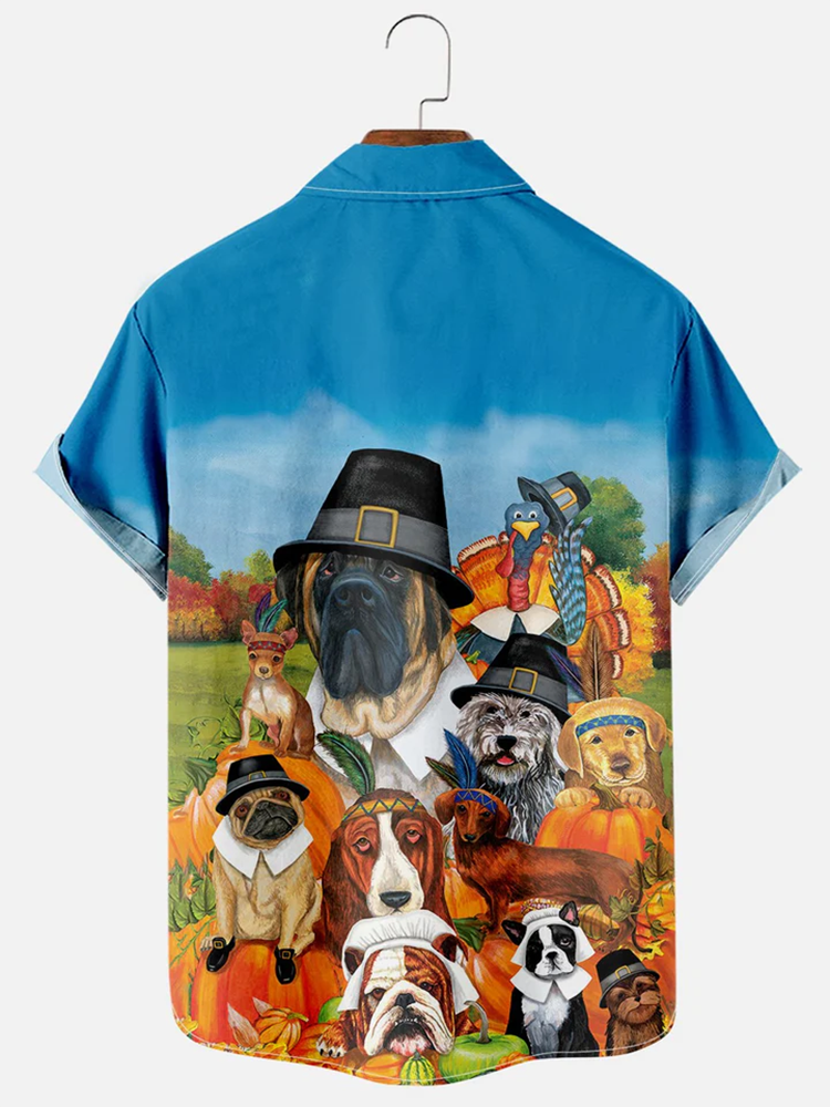  Men's Pumpkin Halloween Thanksgiving Print Shirt