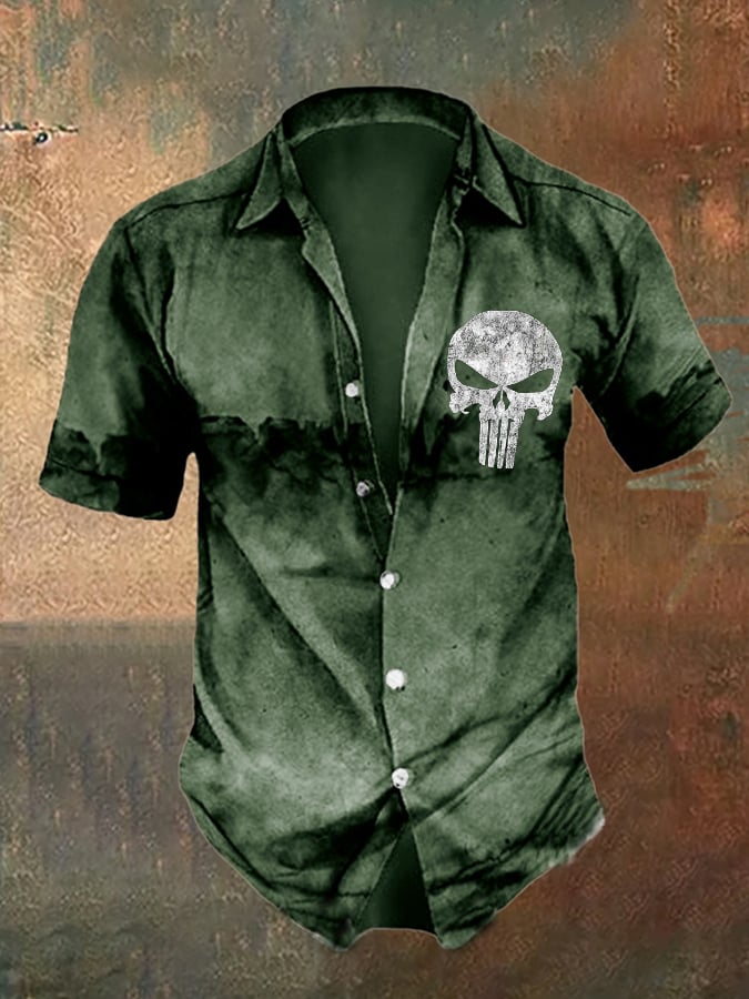 Men's Retro Dark Style Skull Print Shirt