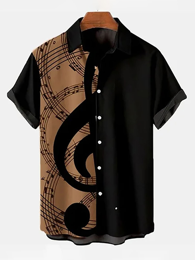 Men's Musical Color Block Short Sleeve Shirt