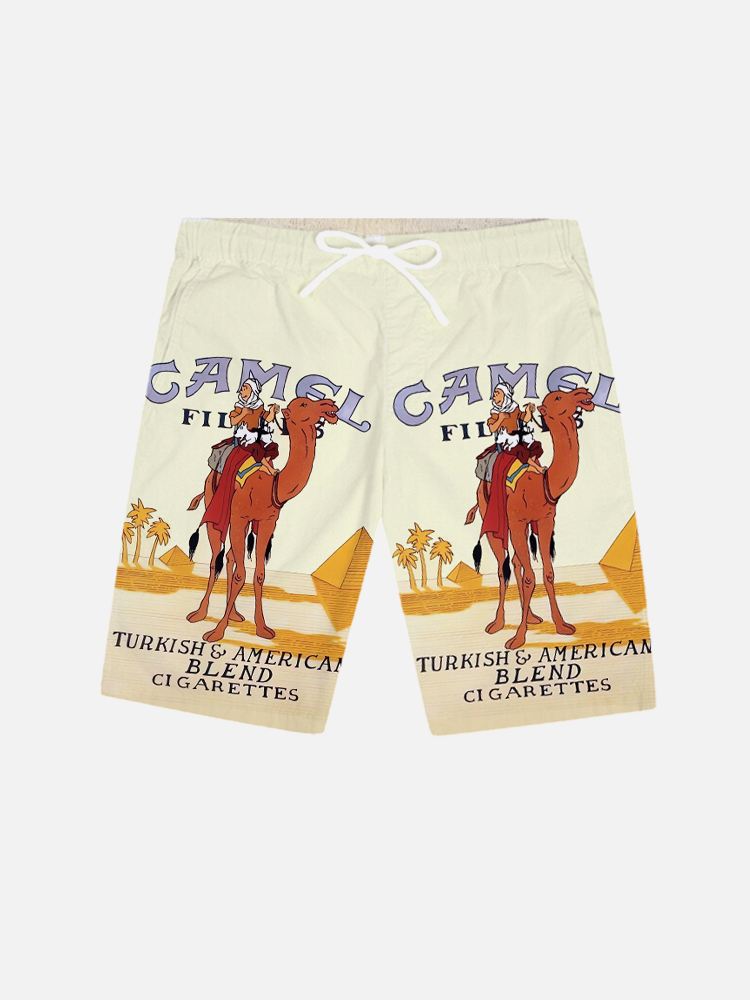 Vintage Natives And Camels On The Desert Printing Shorts