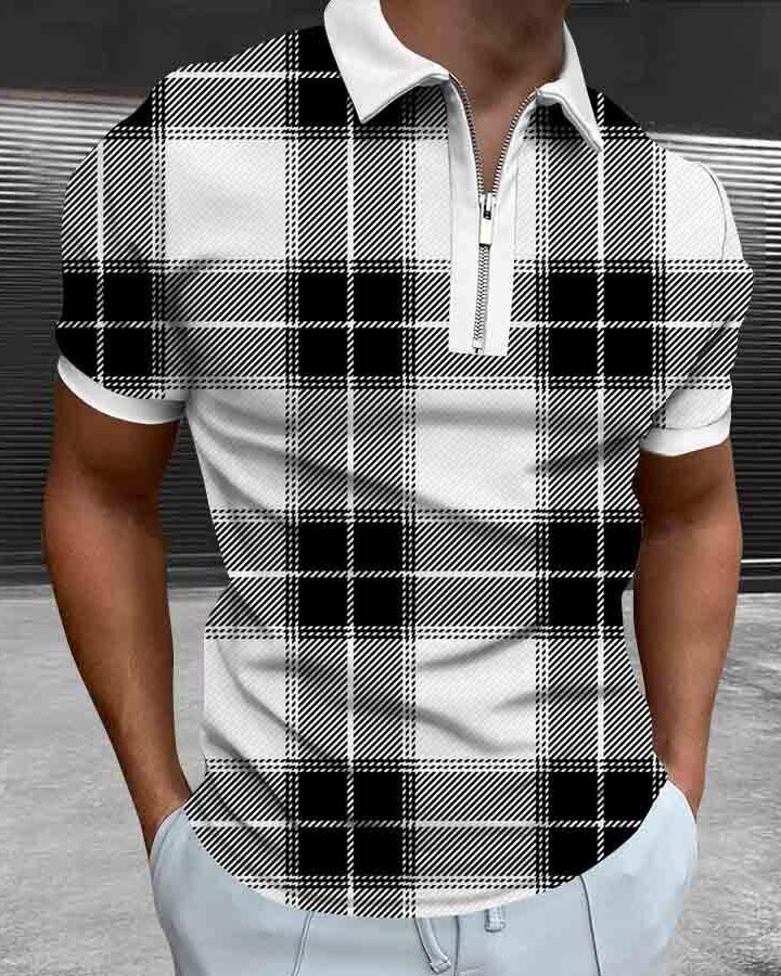 Men's Fashion Plaid Casual Polo Shirt