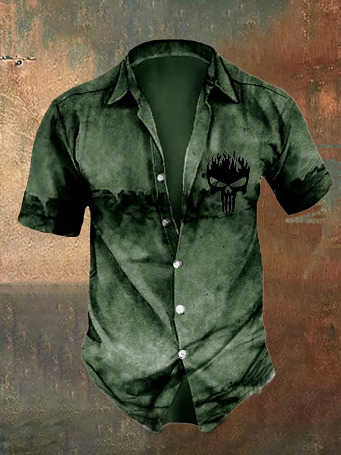 Men's Retro Dark Style Skull Print Shirt