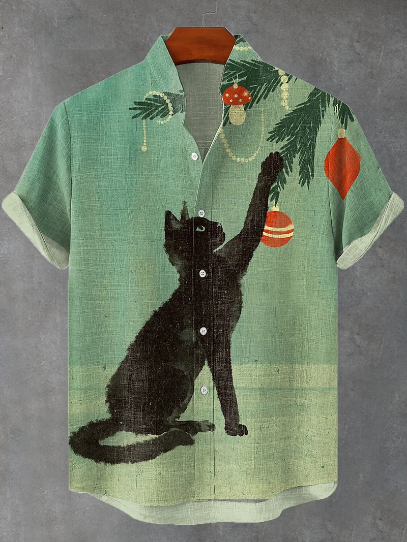 Men's Christmas Cat Theme Retro Cartoon Shirt
