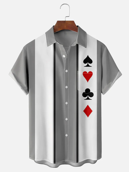 Men's Casual Contrast Lapel Short Sleeve Shirt