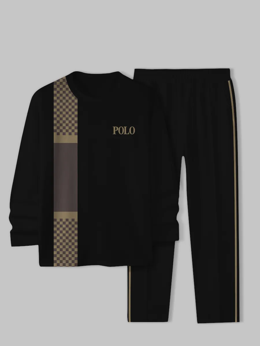 Men's Simple Colorblock Round Neck Casual Sports Set 0130