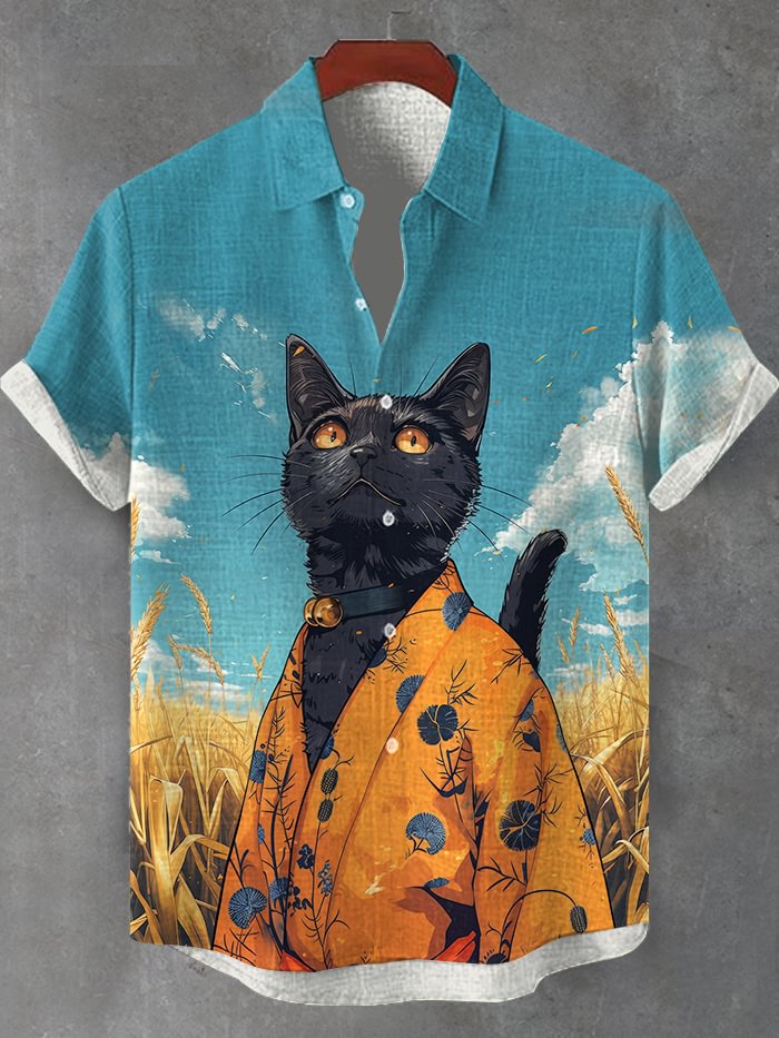 Men's Japanese Art Pattern Short Sleeve Shirt