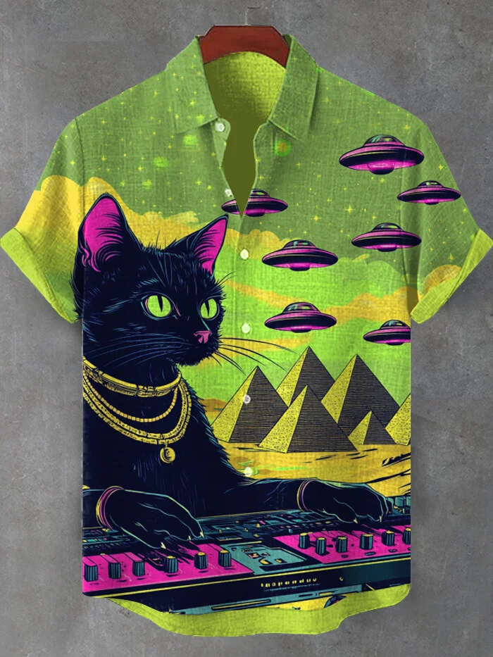 Men's Egyptian Cat Theme Retro Cartoon Shirt