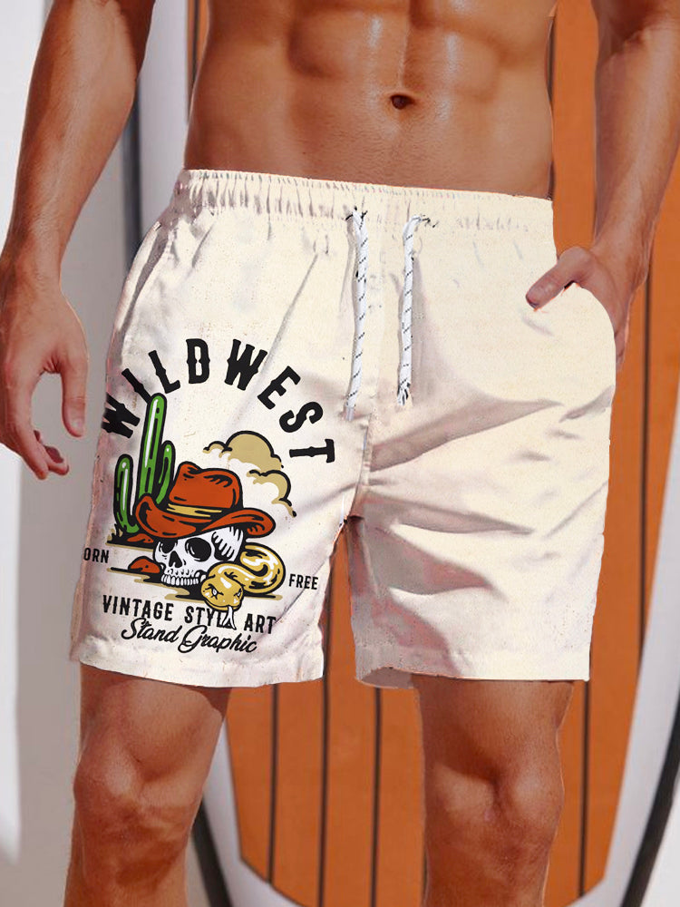 WildWest Cowboy Skull Printing Shorts