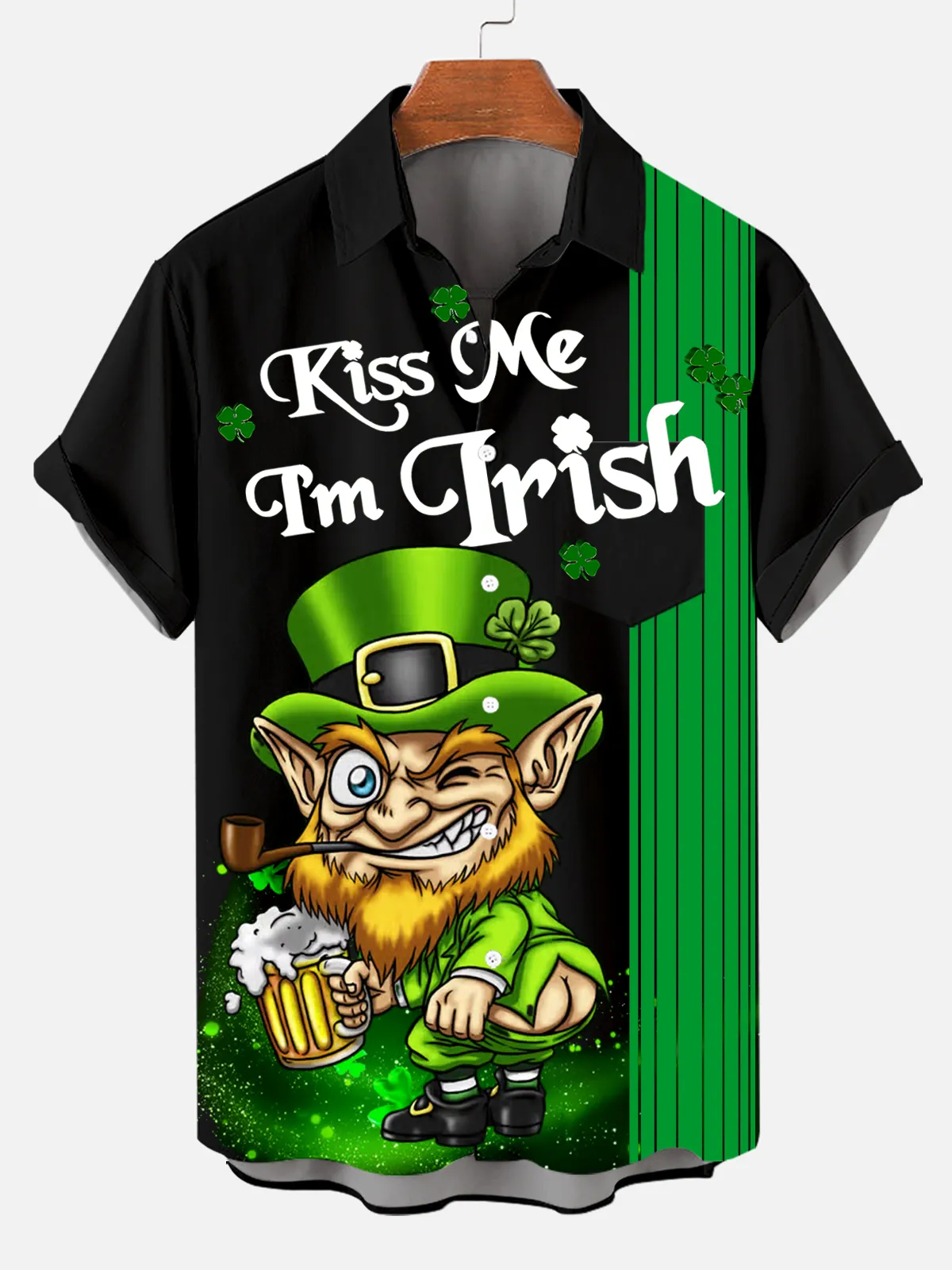 St. Patrick's Day Elf Funny Stripe Design Short Sleeve Shirt