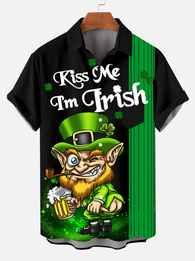 St. Patrick's Day Elf Funny Stripe Design Short Sleeve Shirt