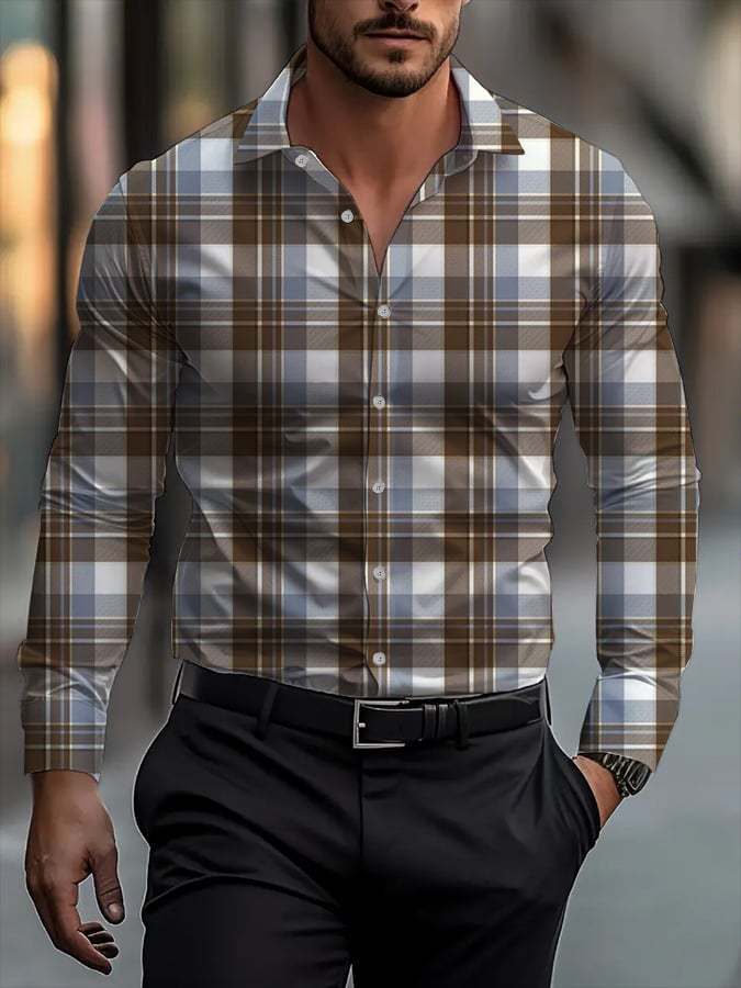 Men's Business Casual Striped Long Sleeve Shirt