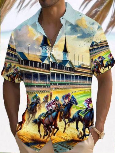 Men's Horse Racing Graphic Short Sleeve Shirt
