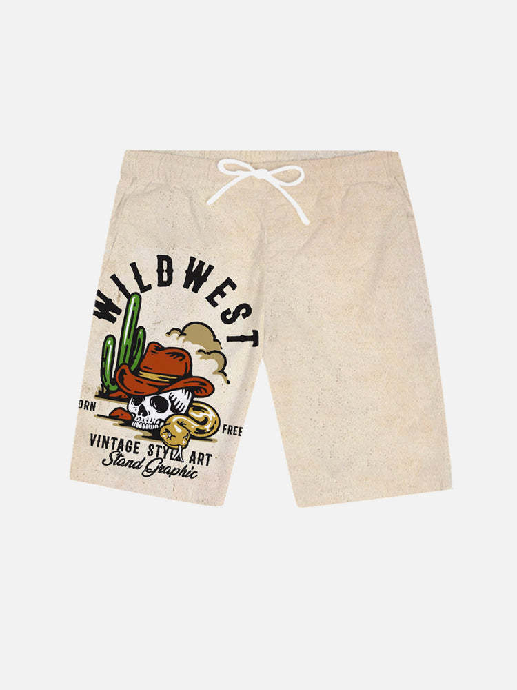 WildWest Cowboy Skull Printing Shorts