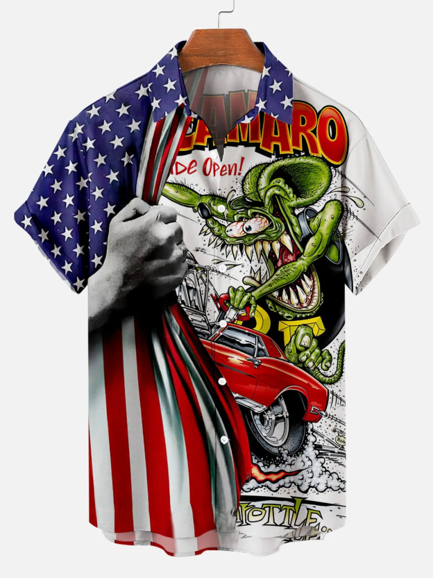Men's Nostalgic Anime Character Retro Car Short Sleeve Shirt