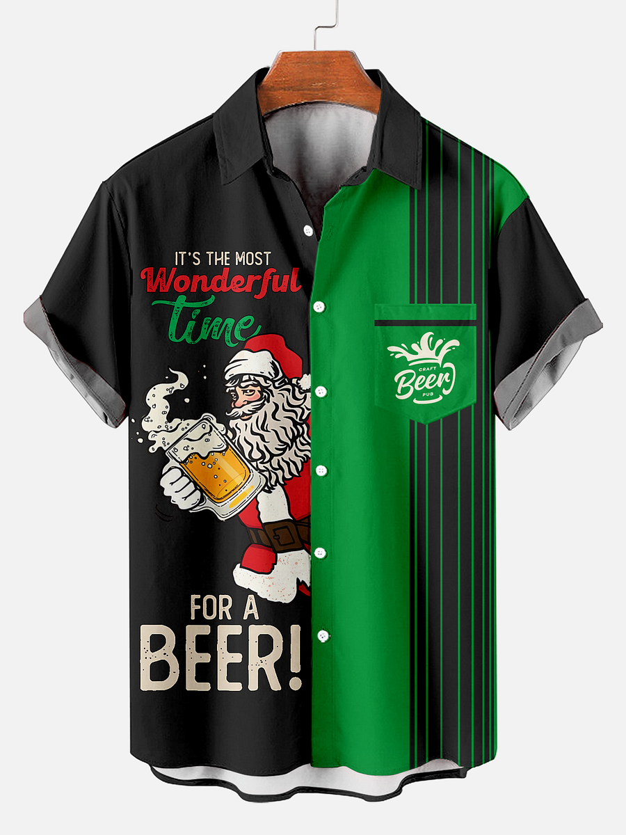 Men's Vintage Christmas Santa Merry Christmas Print Shirt 0390