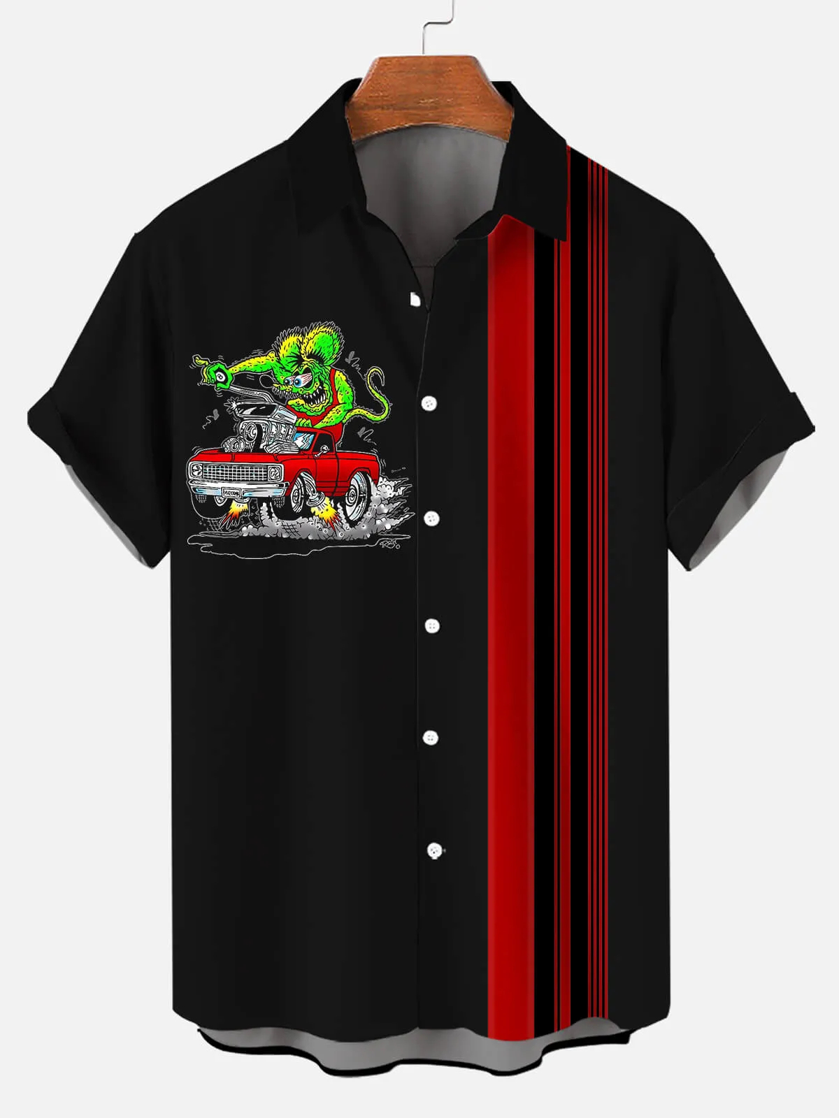 Men's Nostalgic Anime Character Retro Car Short Sleeve Shirt