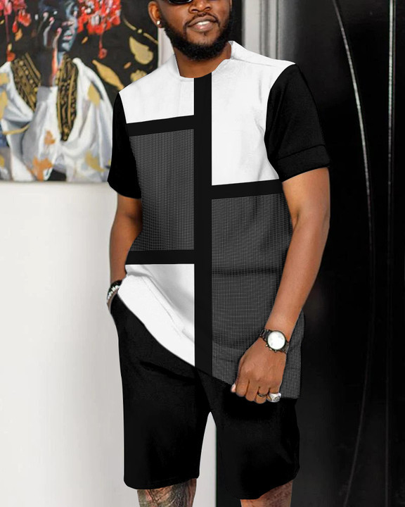 Suitmens Men's Colorblock Print Shorts Set 35