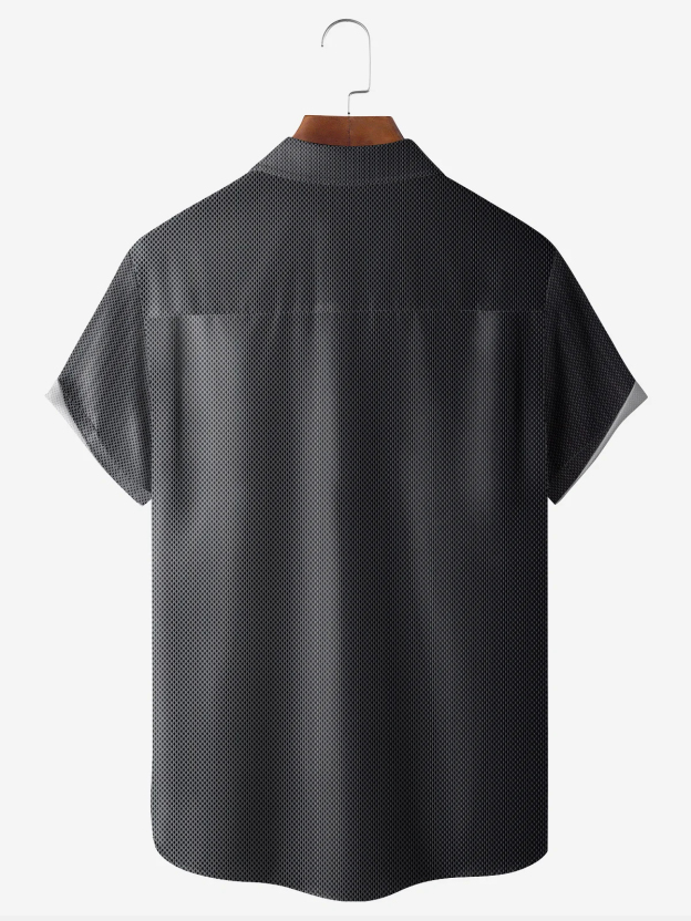 Men's casual geometric texture pocket short sleeved shirt