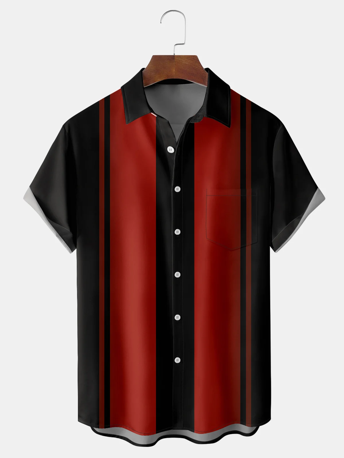 Gradient Contrasting Pocket Lapel Bowling Shirt