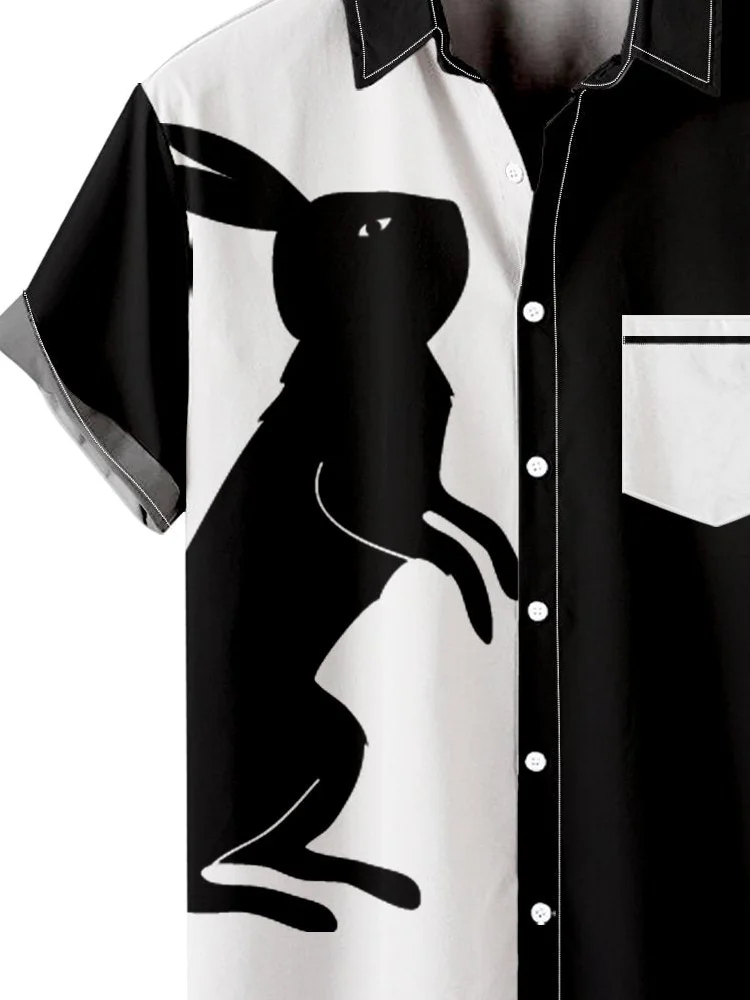 Men's Easter Bunny Colored Printed Pocket Holiday Shirt