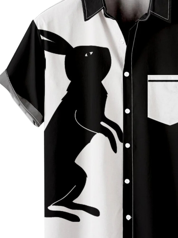 Men's Easter Bunny Colored Printed Pocket Holiday Shirt