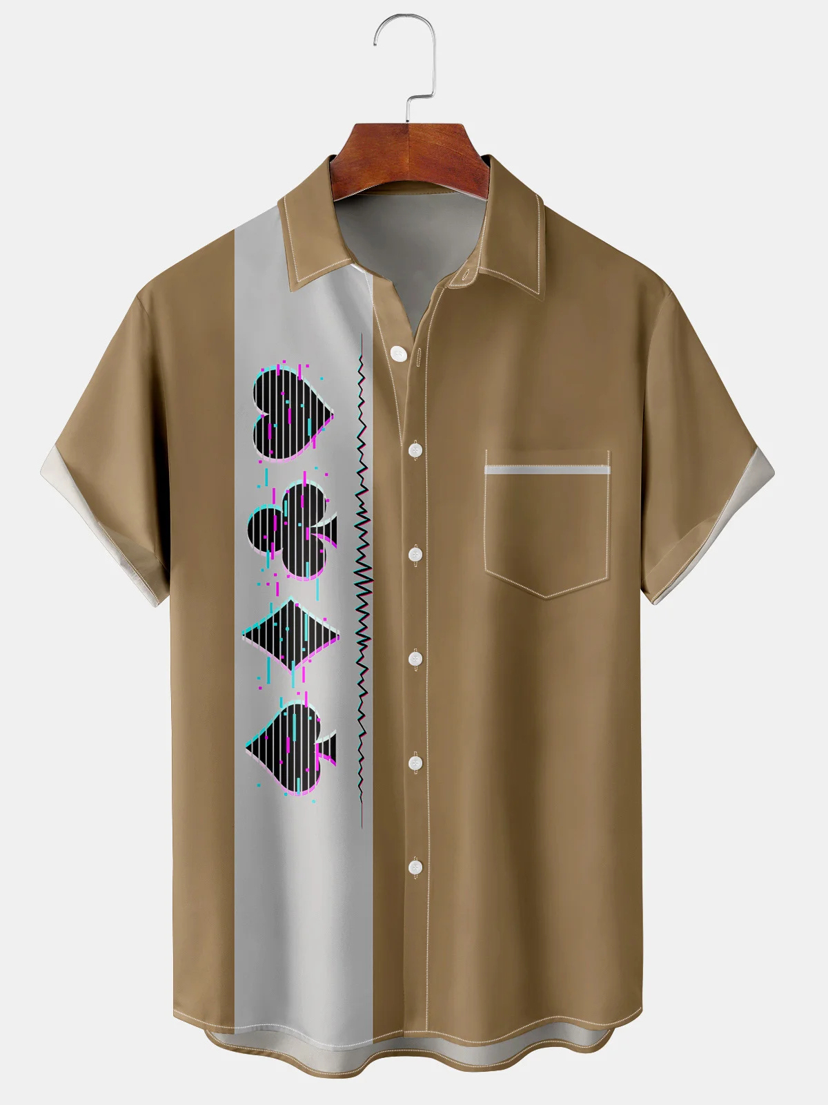 Men's casual cyberpoker short sleeved pocket bowling shirt