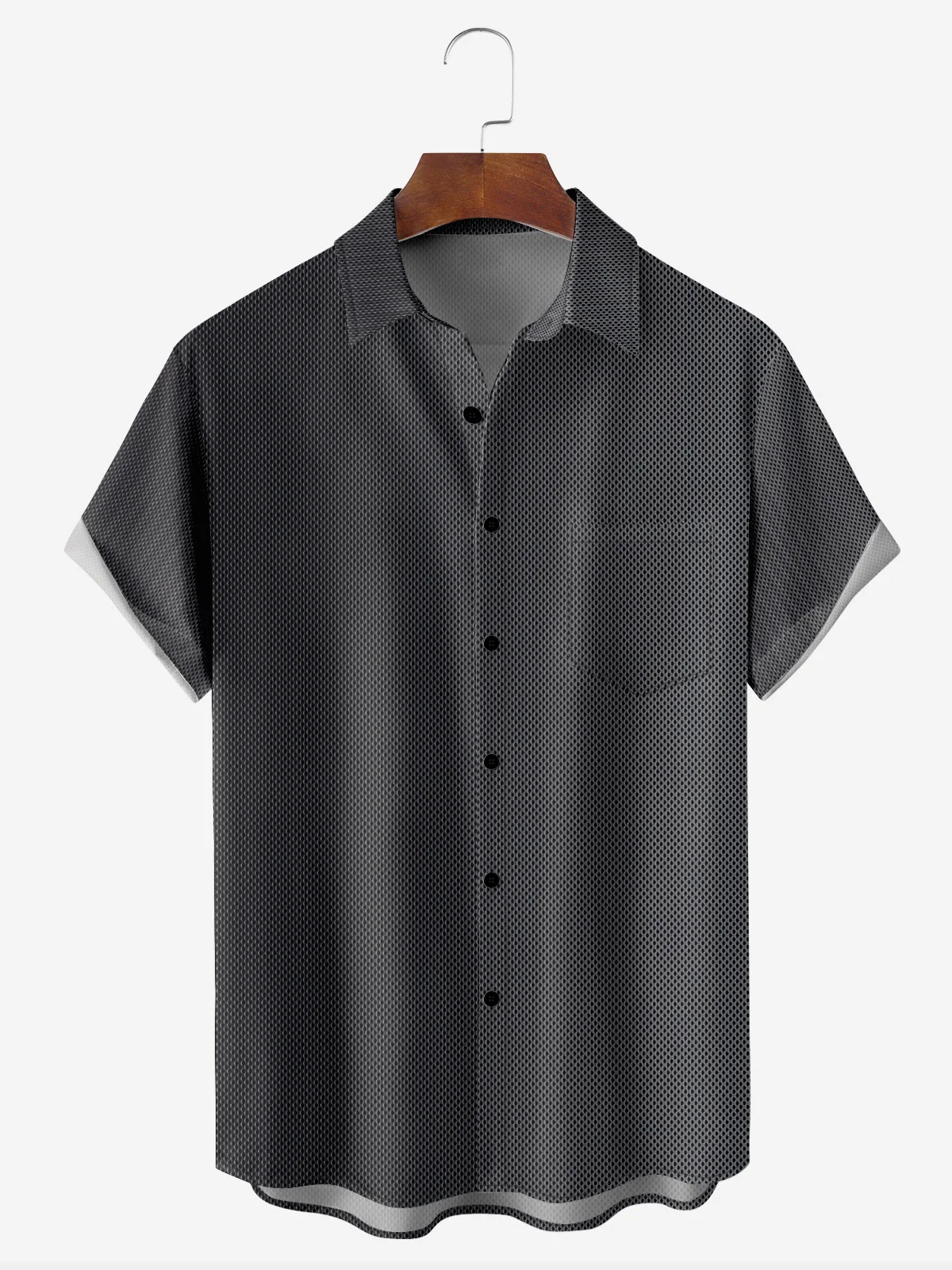 Men's casual geometric texture pocket short sleeved shirt
