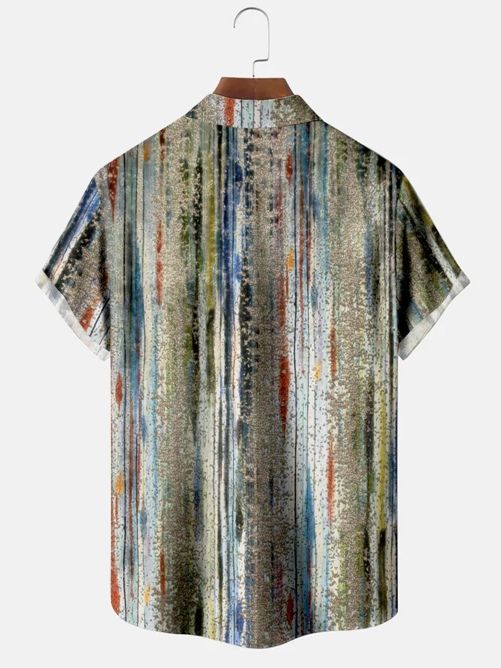 Men's geometric abstract texture printed casual short sleeved pocket shirt