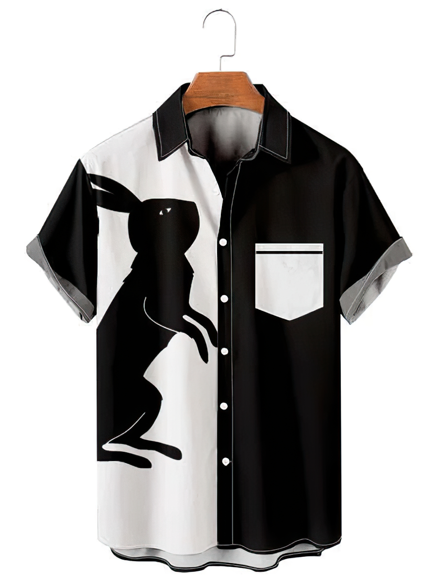 Men's Easter Bunny Colored Printed Pocket Holiday Shirt