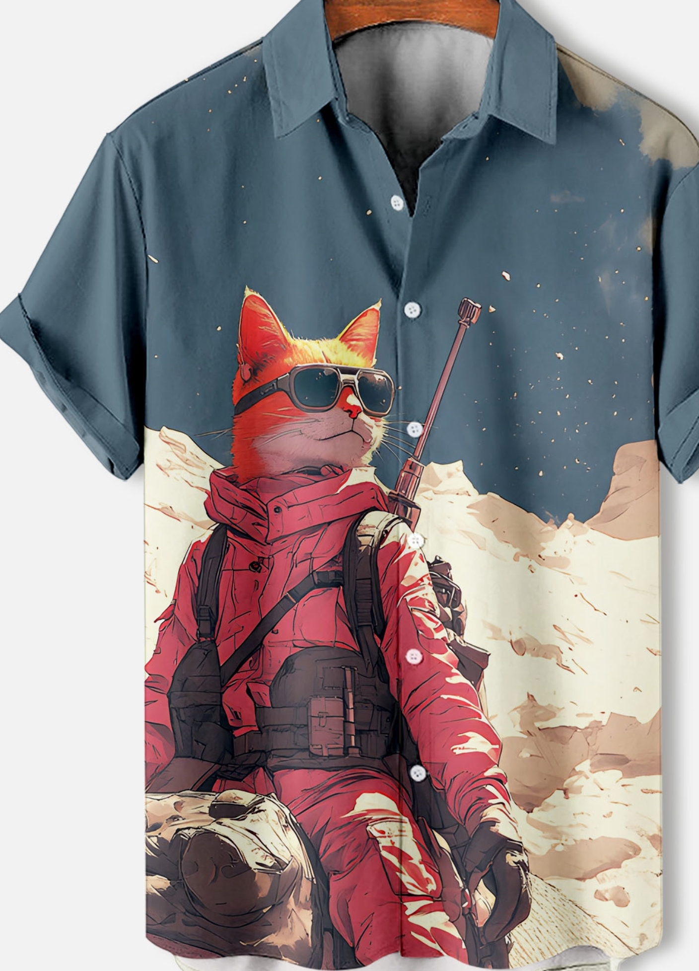 Men's Retro Cartoon Anime Cat Theme Short Sleeve Shirt