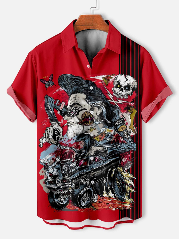 Men's Cartoon Car Graphic Short Sleeve Shirt