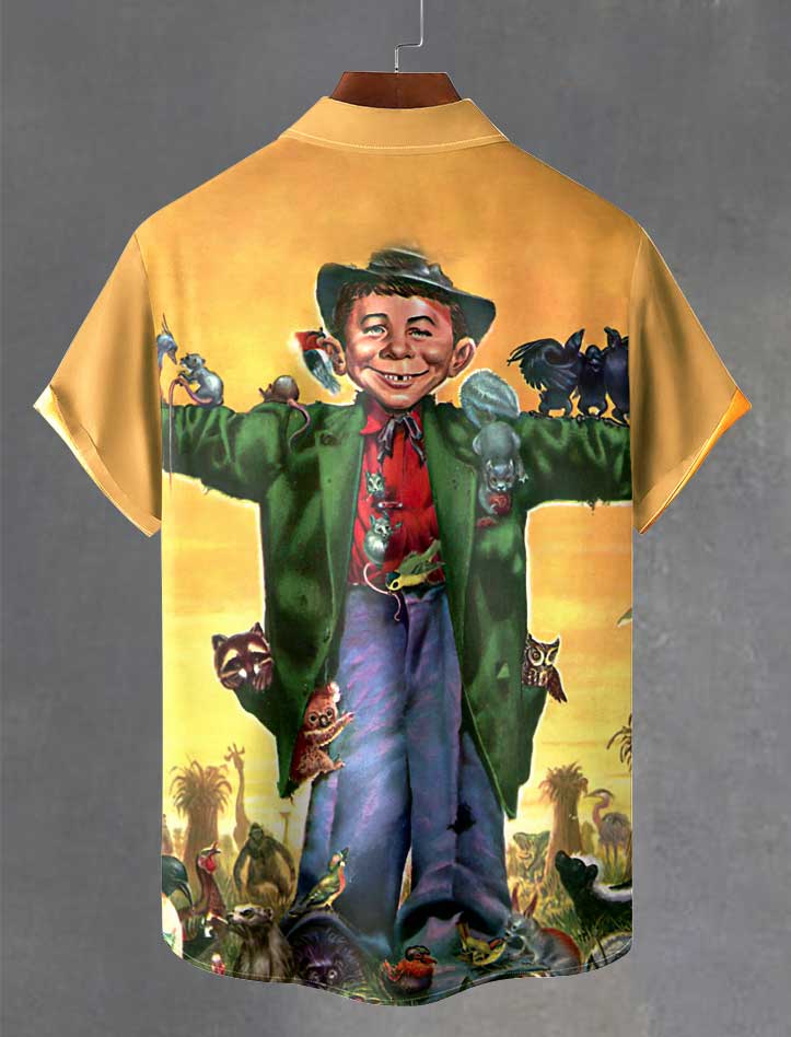 Men's Retro Anime Illustration Short Sleeve Shirt