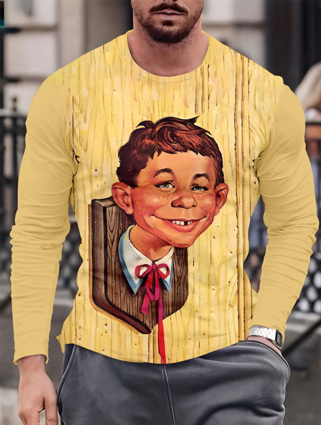 Men's Casual Cartoon Graphic Long Sleeve T-Shirt