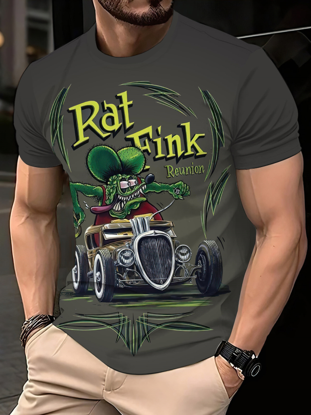 Men's Retro Cartoon Car Graphic Illustration Short Sleeve T-Shirt