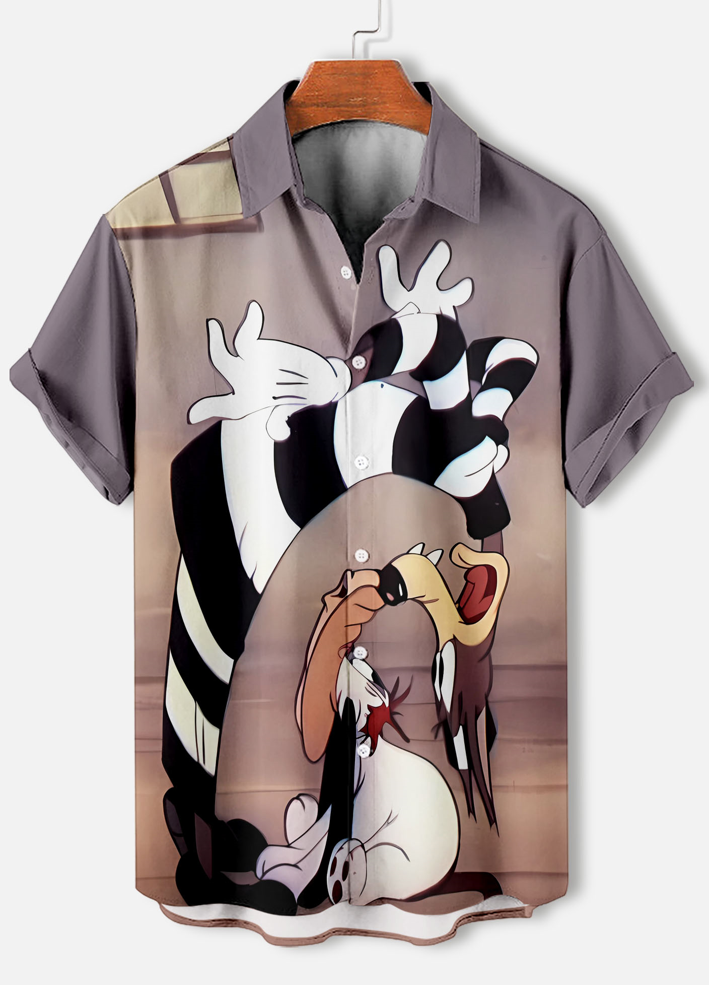 Men's Cartoon Comic Elements Droopy Dog light purple Short Sleeve Shirt