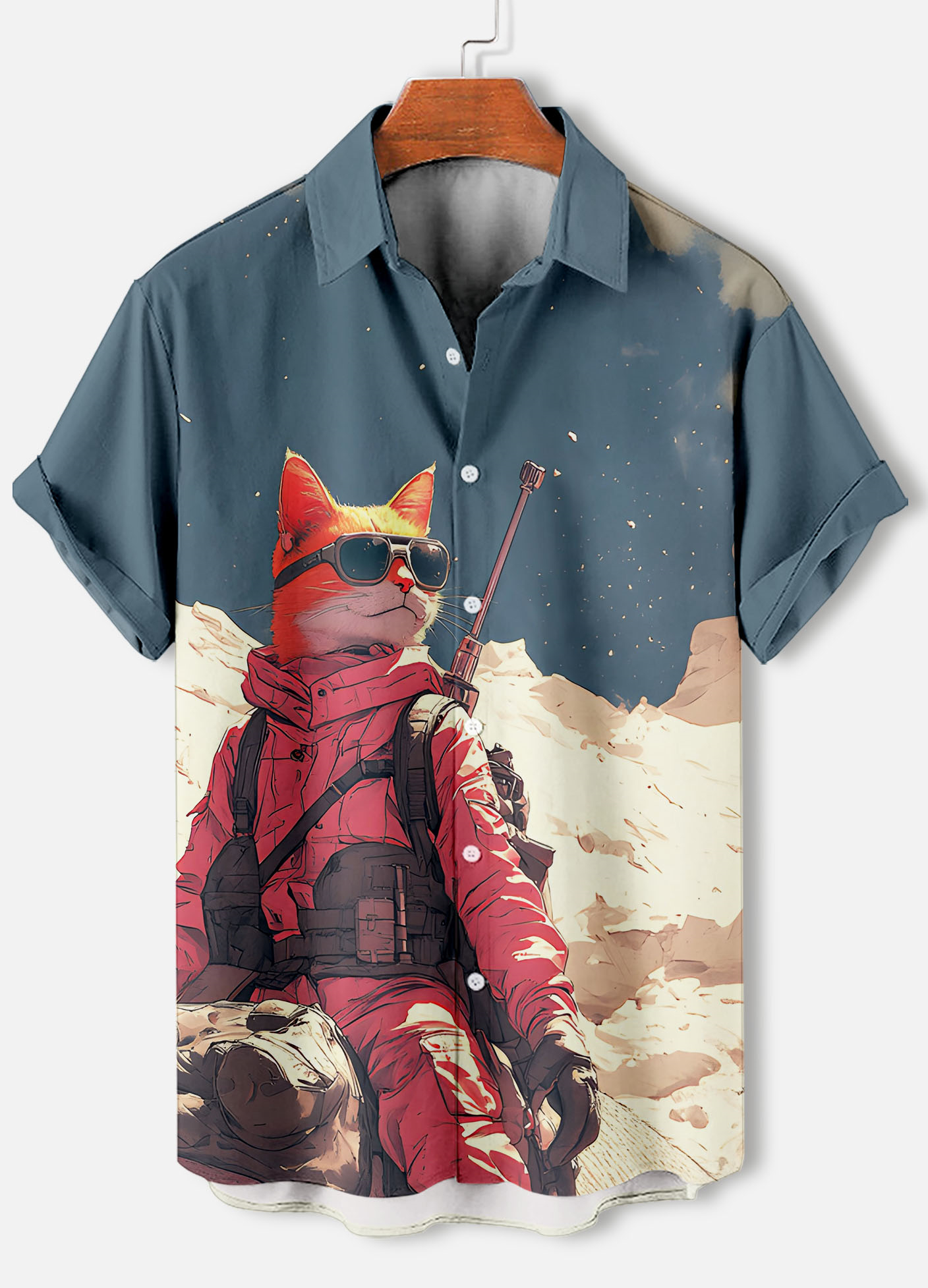 Men's Retro Cartoon Anime Cat Theme Short Sleeve Shirt