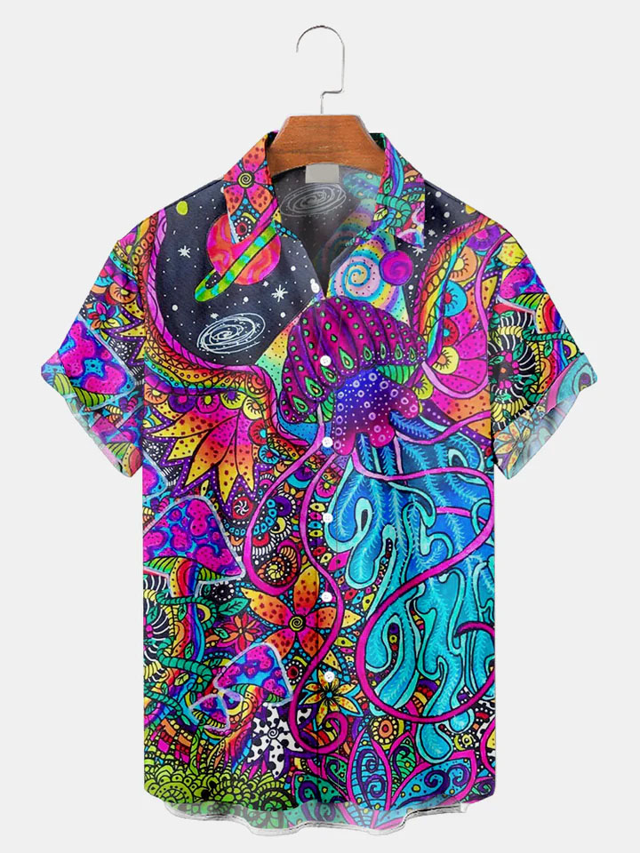 Men's Casual Sea Life Jellyfish Graphic Short Sleeve Shirt