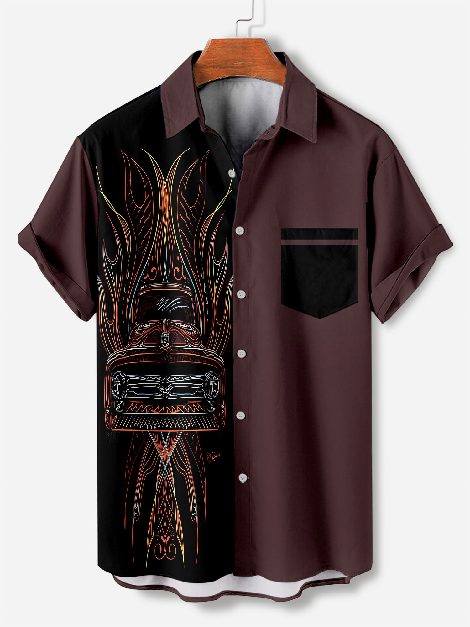 Men's retro cartoon car element short-sleeved shirt
