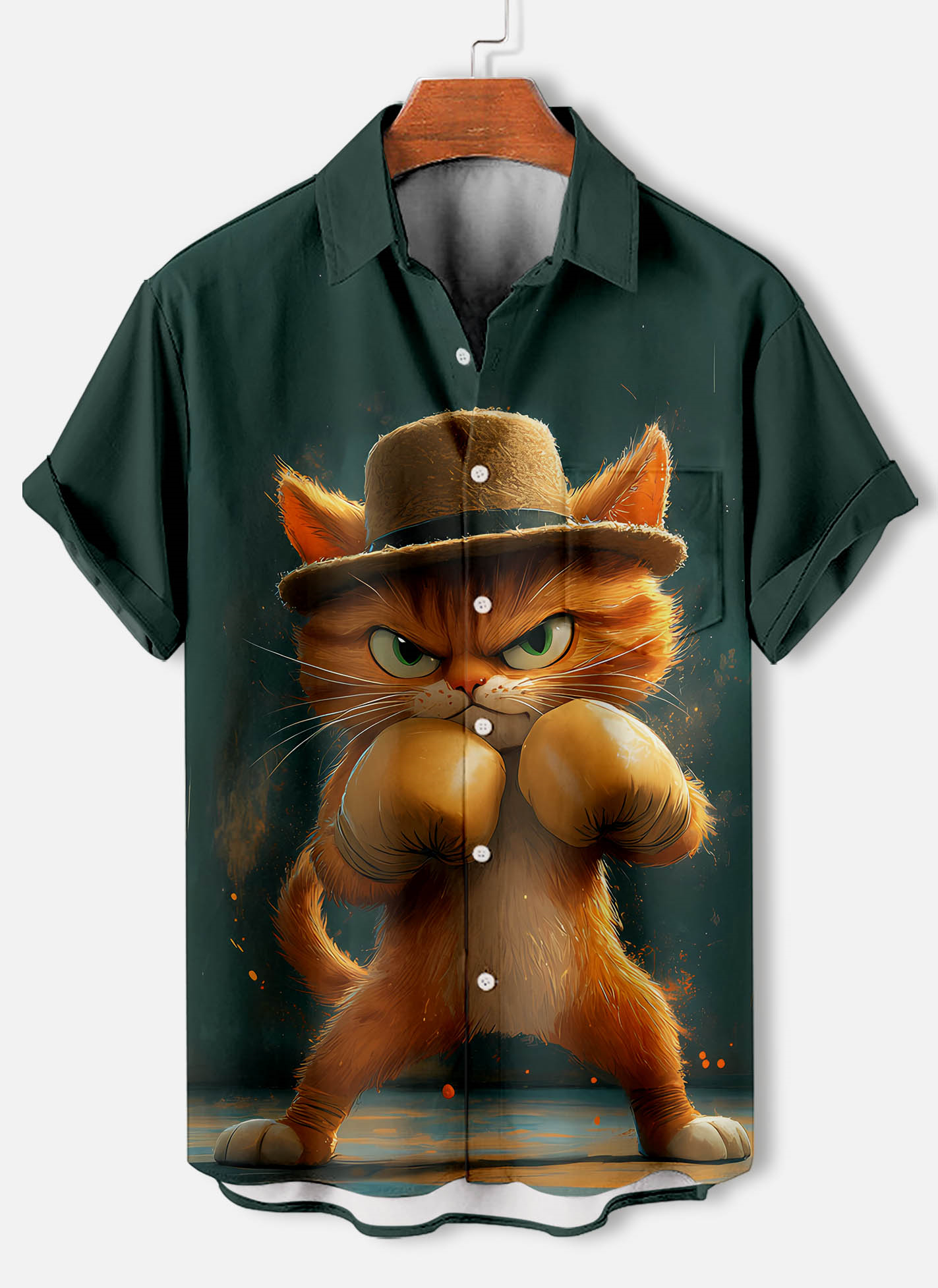 Men's Funny Animal Kung Fu Cat Graphic Short Sleeve Shirt