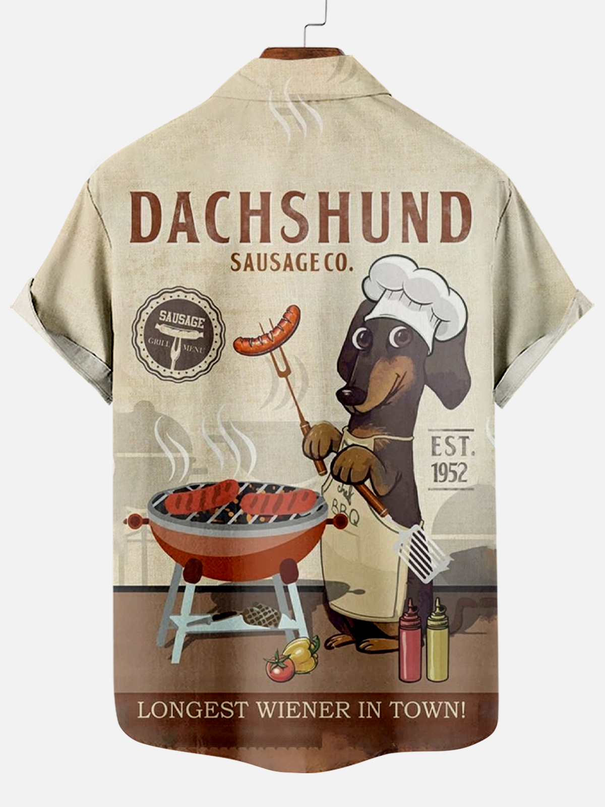 Men's Vintage Dachshund Graphic Print Hawaiian Short Sleeve Shirt