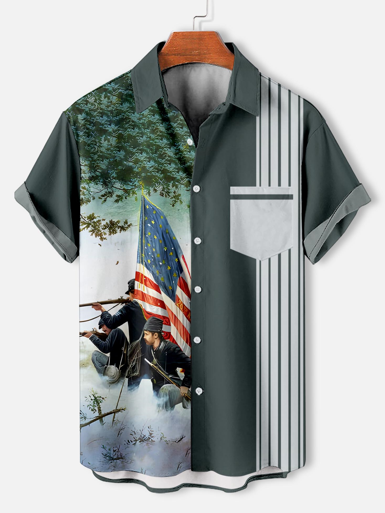 Men's retro illustration short sleeve shirt