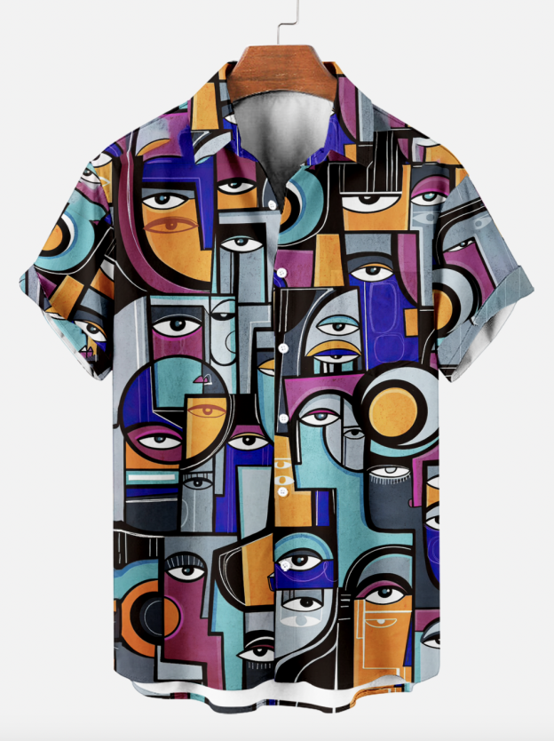 Reggae music skull pattern vacation casual short sleeved shirt