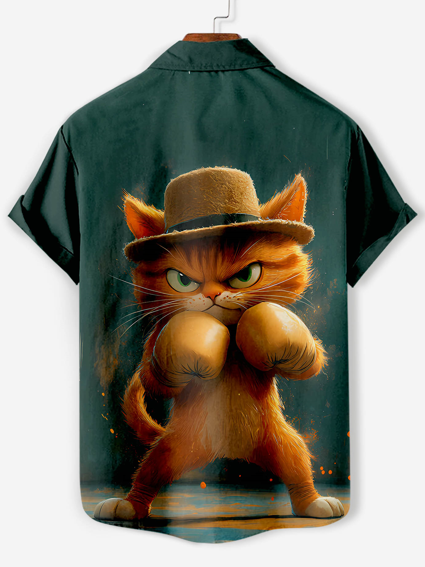 Men's Funny Animal Kung Fu Cat Graphic Short Sleeve Shirt