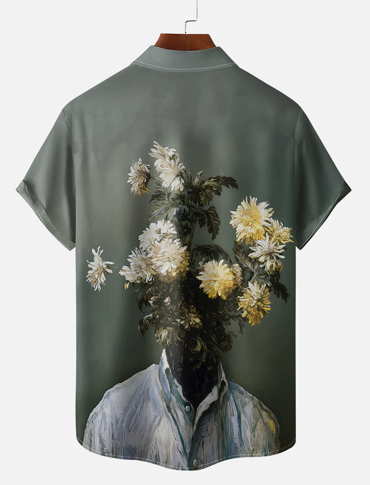 Men's retro illustration short sleeve shirt