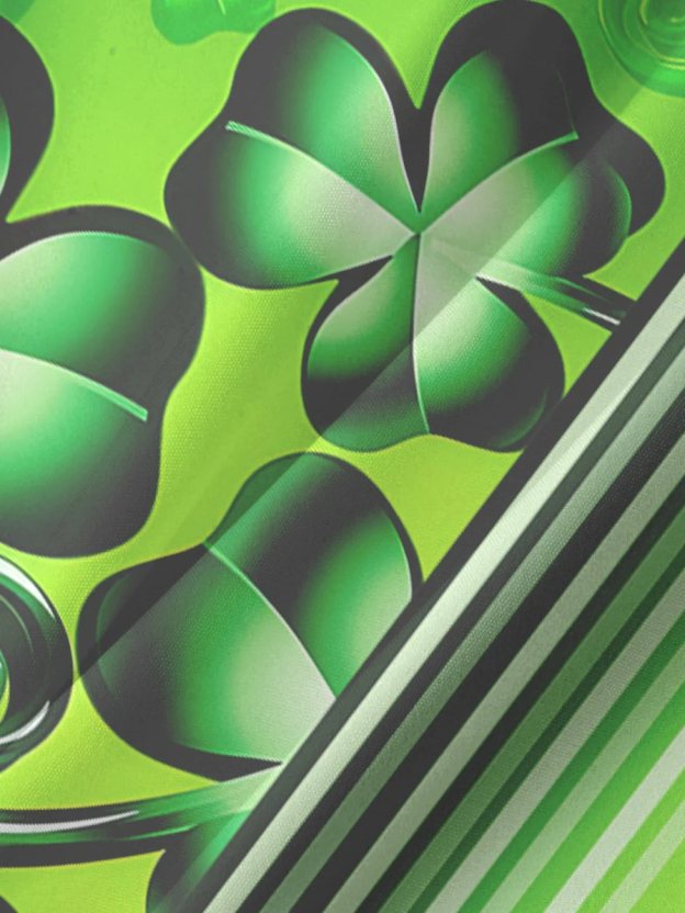 Men's St. Patrick's Day Clover Gradient Stripe Printed Casual Short Sleeve Pocket Shirt