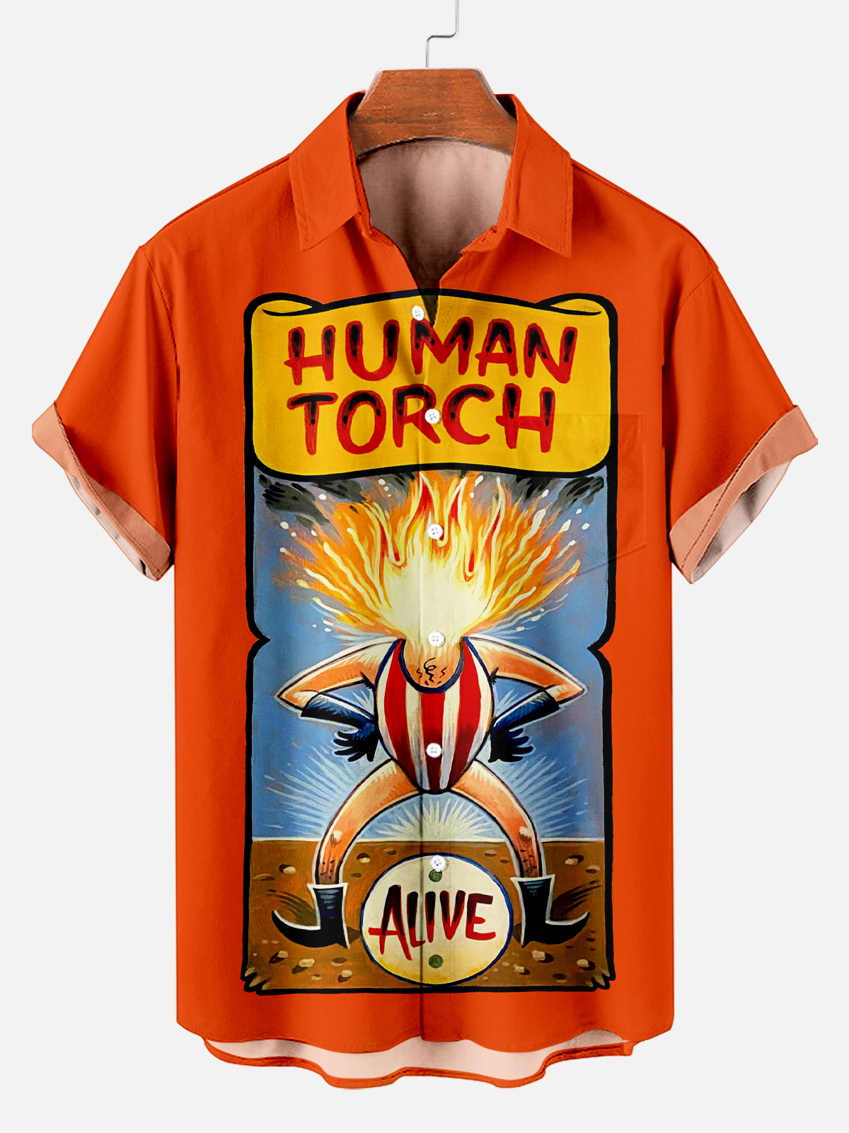 Men's Vintage Circus Pattern Casual Short Sleeve Shirt