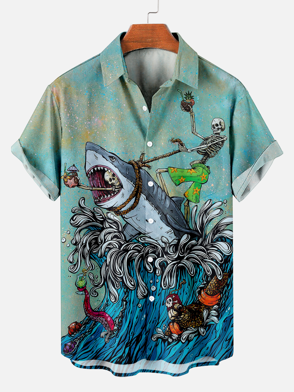 Men's Classic Day of the Dead Skull Graphic Short Sleeve Shirt