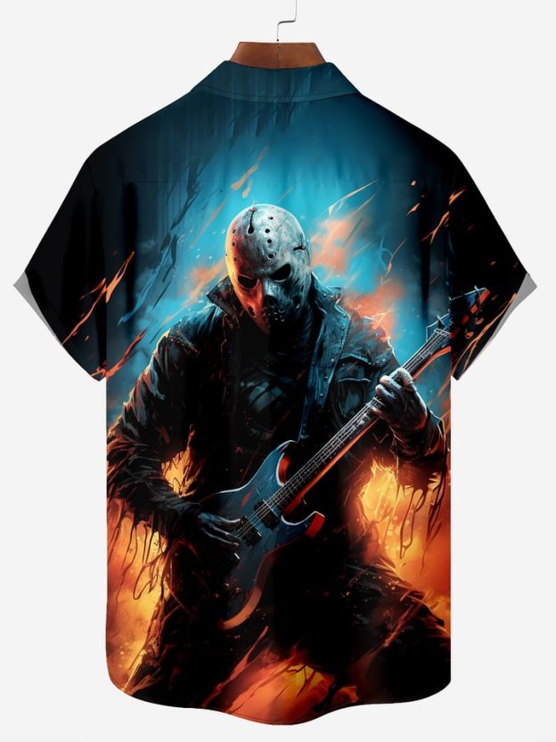 Metal Rock Star Pattern Chest Pocket Shirt